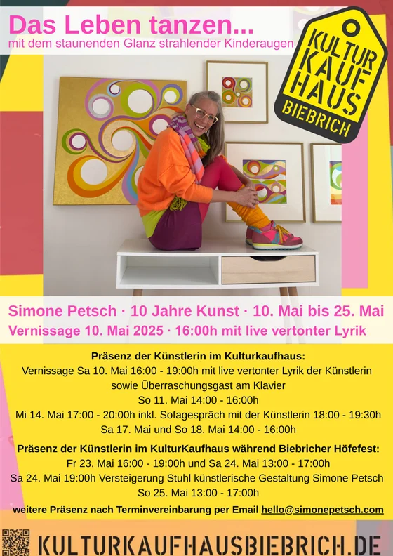 Ausstellung mit Vernissage am 10. Mai mit live vertonter Lyrik:  Simone Petsch – Das Leben tanzen